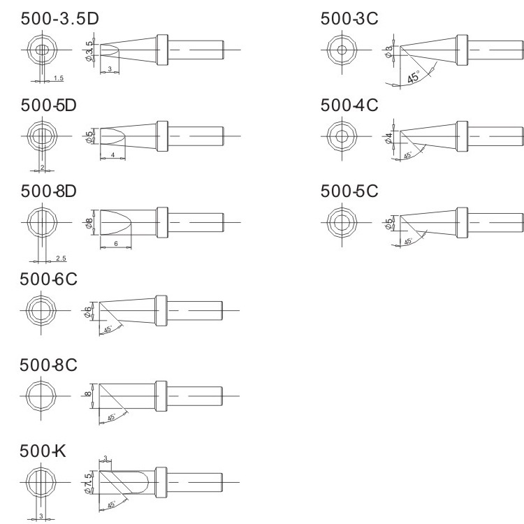 500系列無鉛烙鐵頭參數(shù)