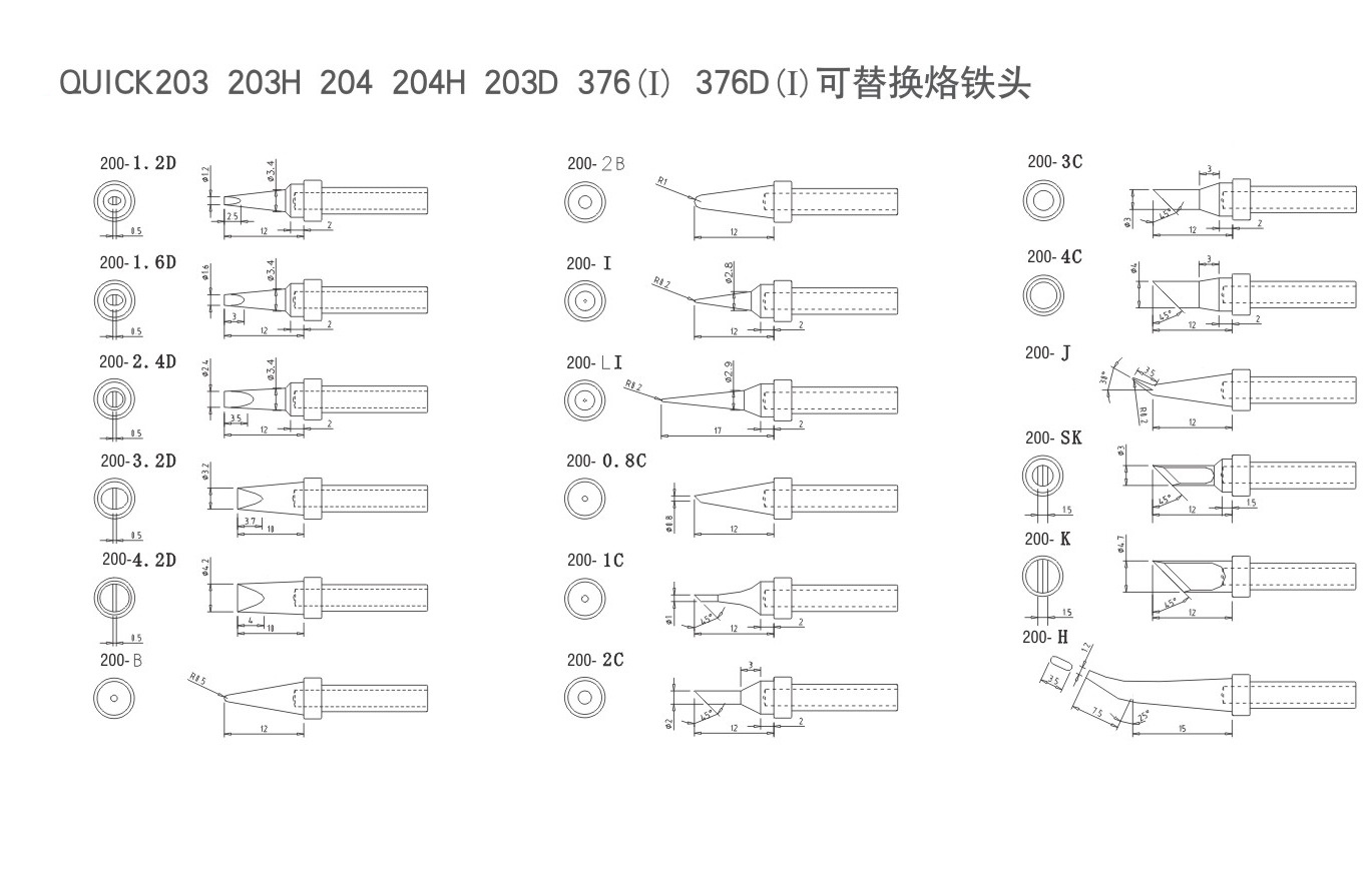 200系列無鉛烙鐵頭參數